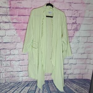OH MY GAUZE! PALE GREEN YELLOW RAW FRAYED EDGE OPEN FRONT CARDIGAN COTTON 2